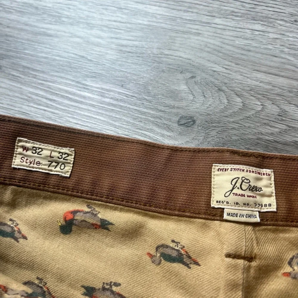 J. Crew 770 RARE Duck Print Lining Corduroy‎ Pants Mens 32x32 Brown Straight Fit